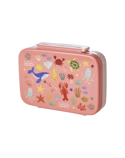 Rice Kids - Plastic 6 Rooms Madkasse - Ocean Print - Coral 